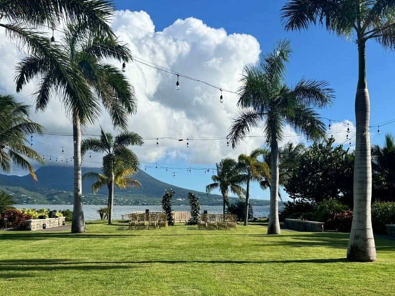 St Kitts destination wedding beach and Nevis backdrop