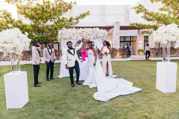 Bride and groom celebrating their destination wedding at Secrets Cap Cana Dominican Republic